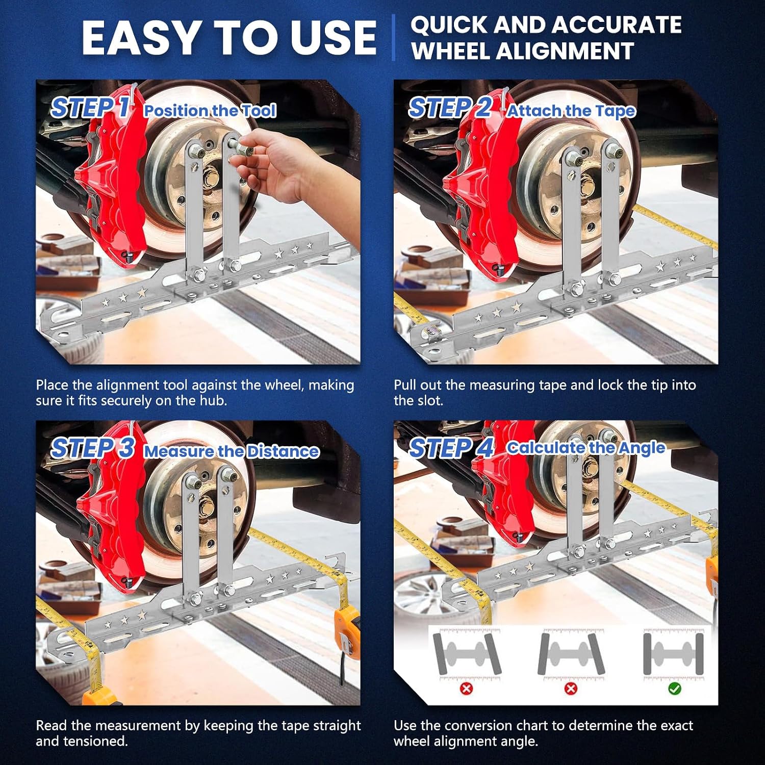Portable Knock-Down Wheel Alignment Tool Kit with Removable Toe Plates & Center Bar, Includes 2 Measuring Tapes, Camber & Toe Tool for Front End DIY Alignment - Natural Silver Car Alignment Tool