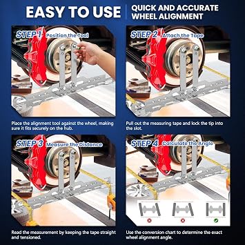 Portable Knock-Down Wheel Alignment Tool Kit with Removable Toe Plates & Center Bar, Includes 2 Measuring Tapes, Camber & Toe Tool for Front End DIY Alignment - Natural Silver Car Alignment Tool