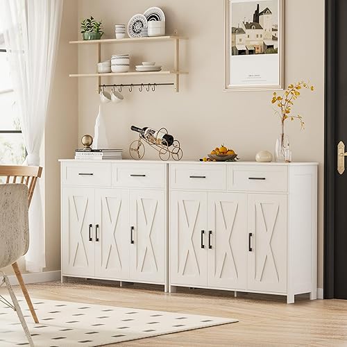 Miniatura 7 de Homhedy - Gabinete de aparador para buffet, gabinete de almacenamiento para barra de café con cajones y puertas, gabinete de cocina de estilo granja