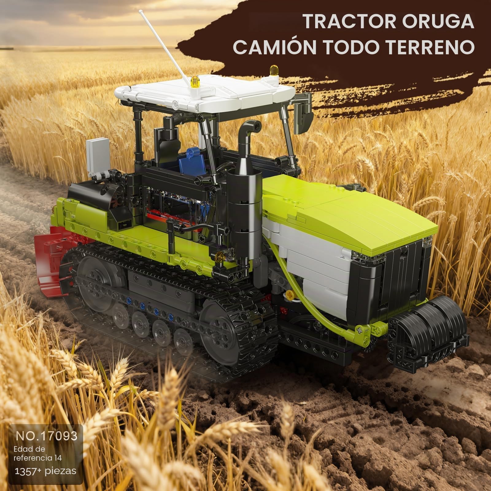 Mould King 17093 Juego de construcción de vehículos de juguete para tractores, juego de orugas, diseño auténtico y práctico, bonito regalo de cumpleaños de menta para adultos mayores de 14 años (más