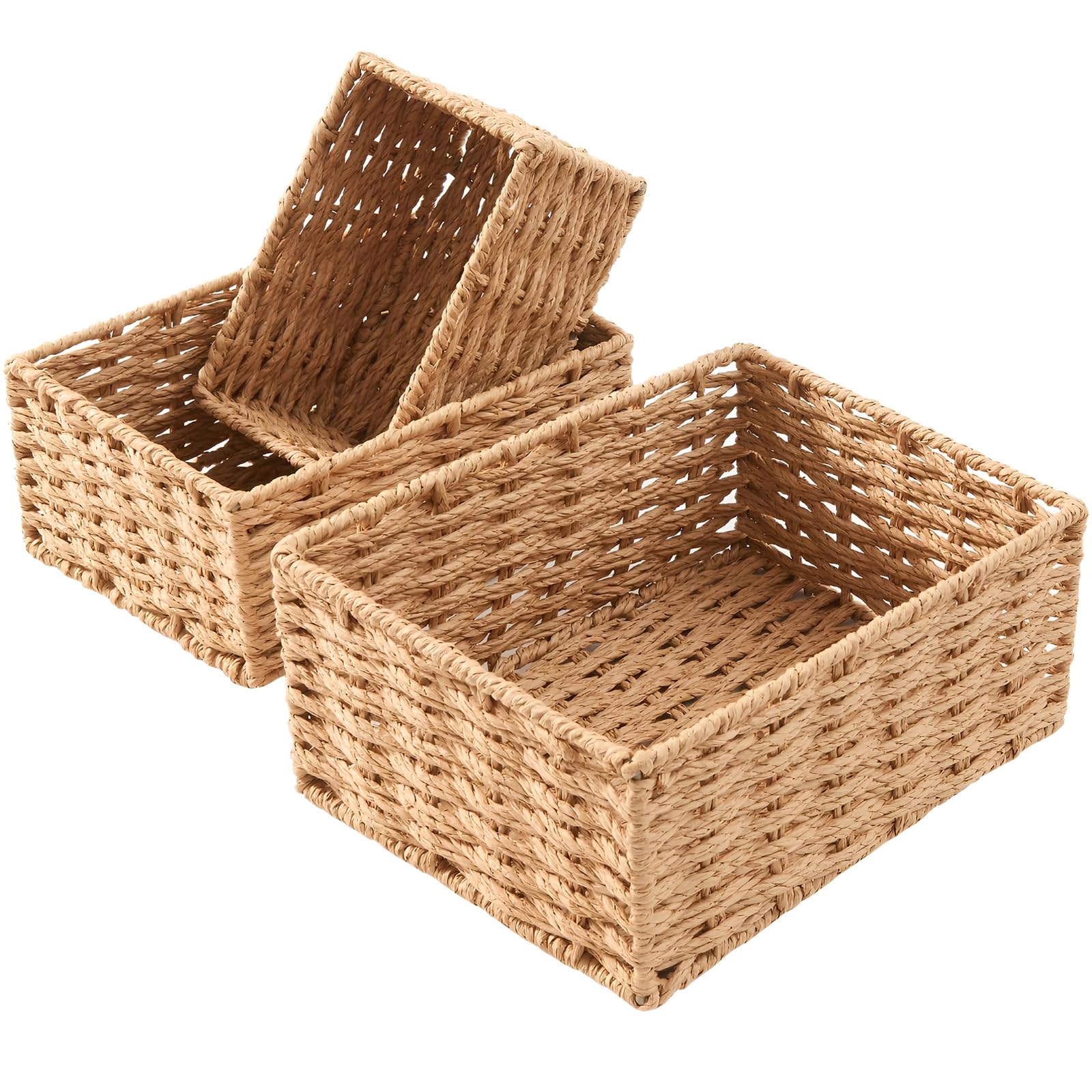 Zeiwohndc 3Pcs Natural Grass Made Breathable Storage Baskets for Proof and Ventilated Organization of Household Items Small Woven Baskets for Organization