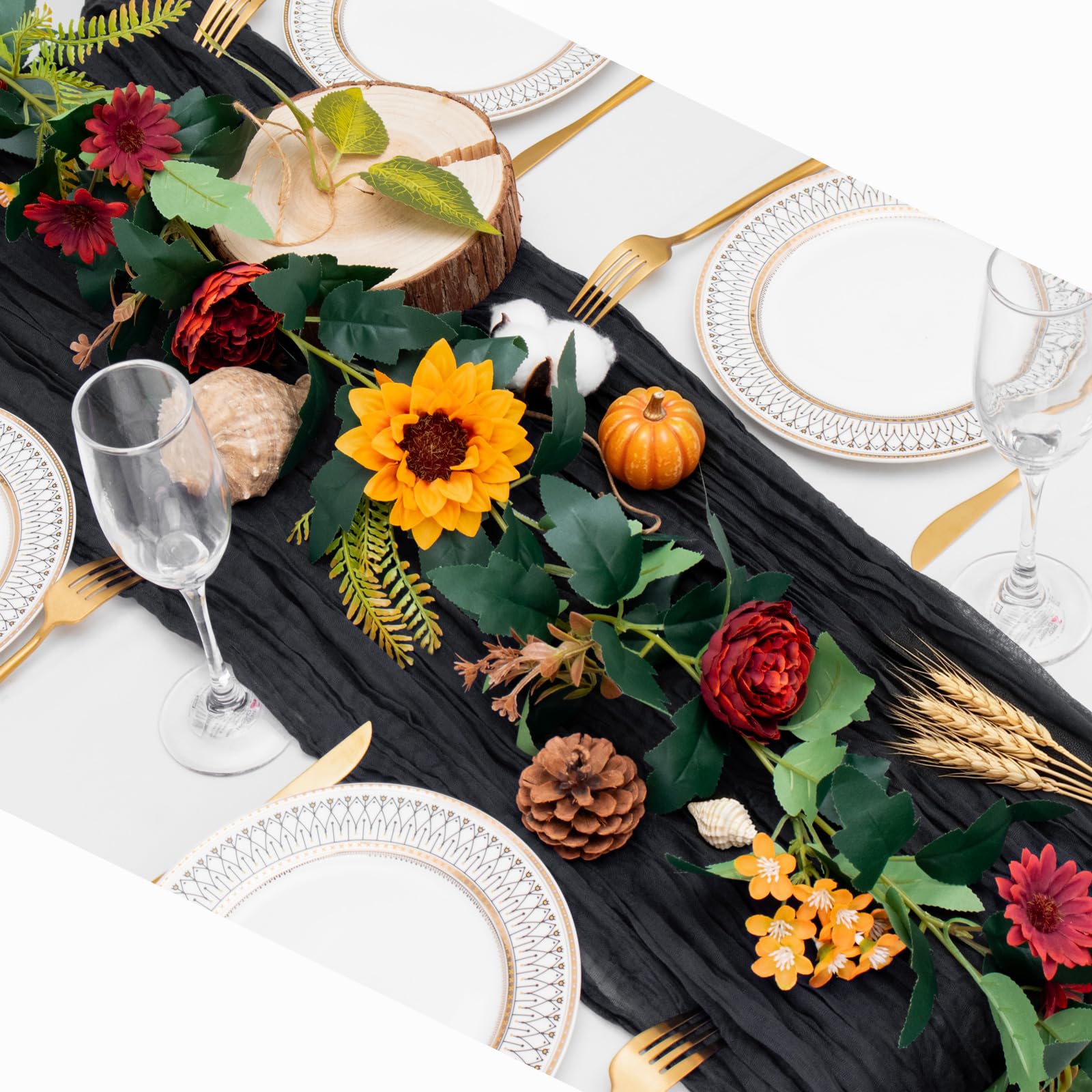 MAKHOT Künstliche Eukalyptus-Girlande mit Blumen, künstliche Rose, Schleierkraut, Rosengirlande, Dekoration, Blumengirlande, grüne Girlande für Hochzeit, Zuhause, Tischdekoration, Weiß, 3,5 m, 2 Stück