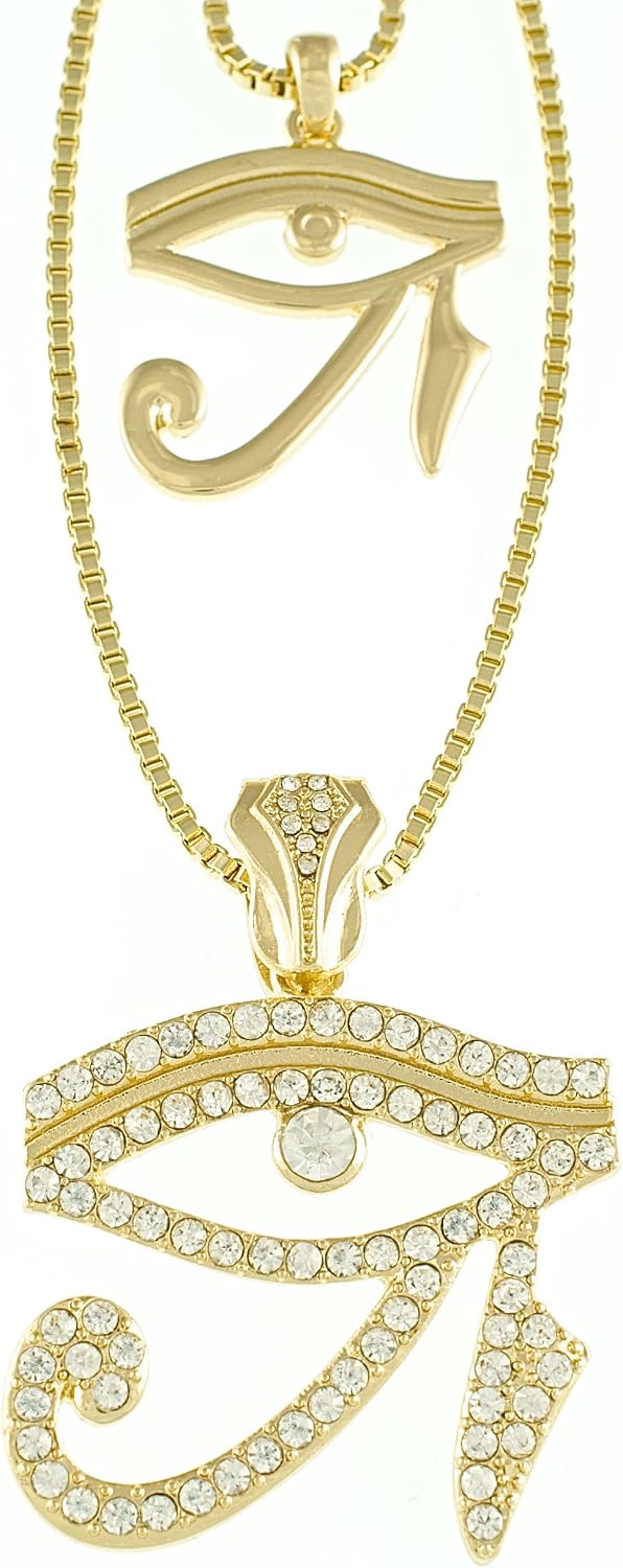 GWOOD Eye Of Ra Set Gold Color Pendants Box Link 24 and 30 Inch Necklaces