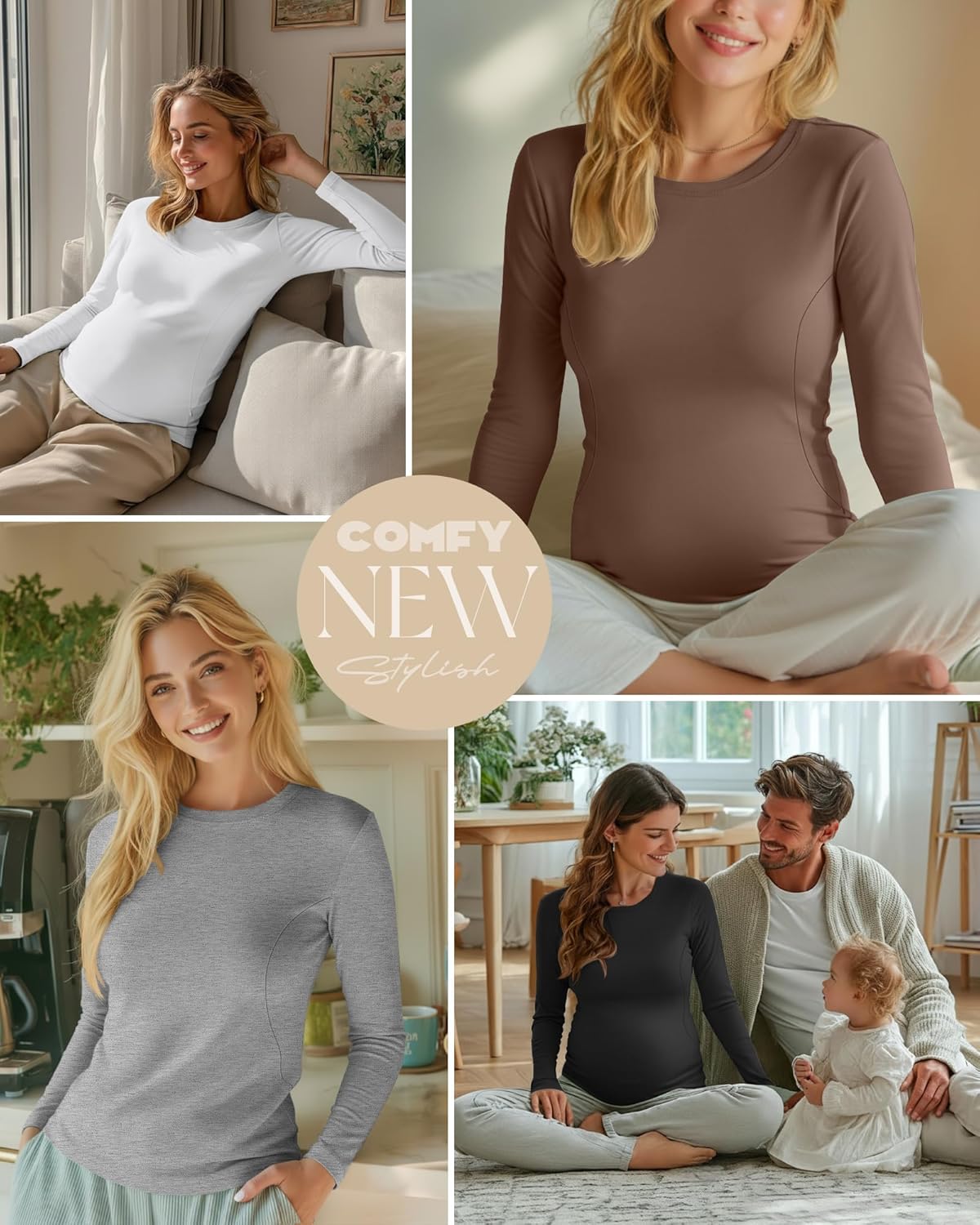 4 Pack Women's Nursing Breastfeeding Tops, Long Sleeve Maternity Shirts Loose Fit Hidden Zipper Pregnancy Clothes - Image 2