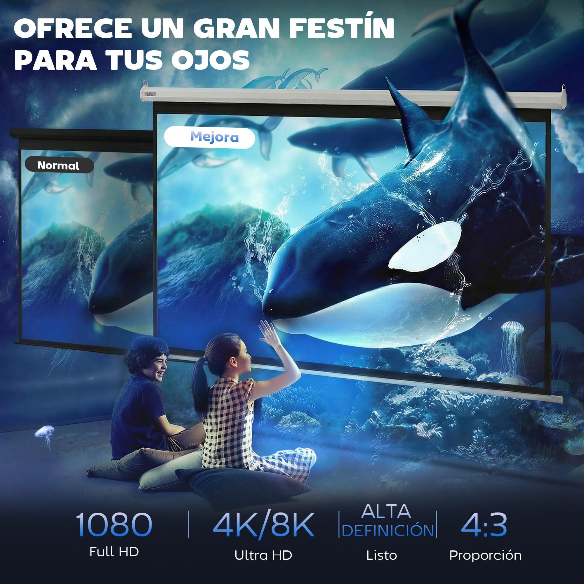 HOMCOM Pantalla de Proyector Eléctrica 84 Pulgadas 4:3 con Mando a Distancia Tela de Proyección 171x130 cm Blanco