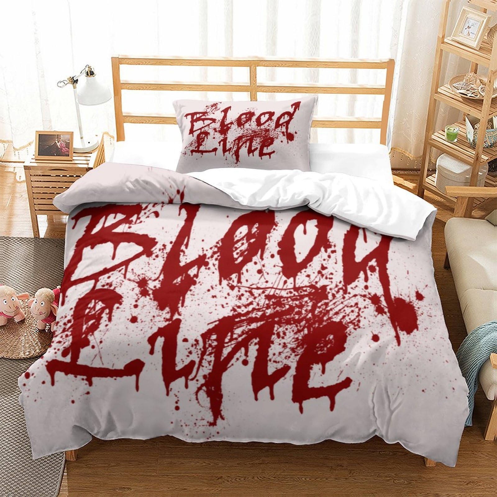 P1S9U7W5Y Horror Graffiti 3D Printed Duvet Cover Set 3pcs Microfiber Bloody Bedding Set Single（135x200cm）