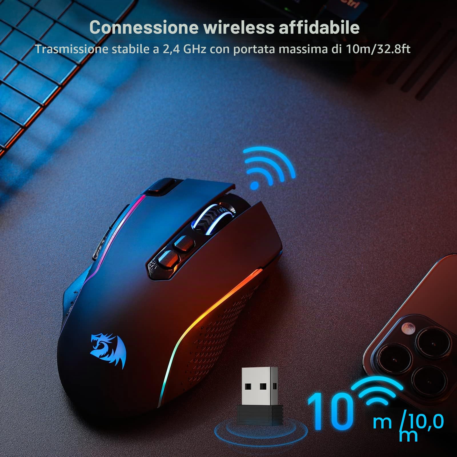 Redragon K617 Fizz 60% Wired RGB Tastiera Gaming M810 Pro - Mouse da gioco wireless bundle