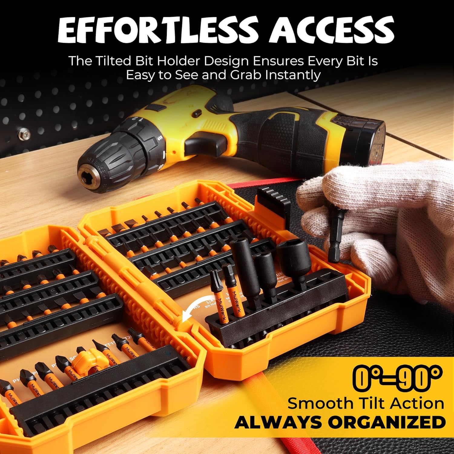 MulWark 63-Piece Impact Driver Bit Set, Impact Rated S2 Steel Impact Bit Set with Color-Coded Torx Bit and Magnetizer, Professional Tool Kit for Impact Drivers, DIY, and Construction