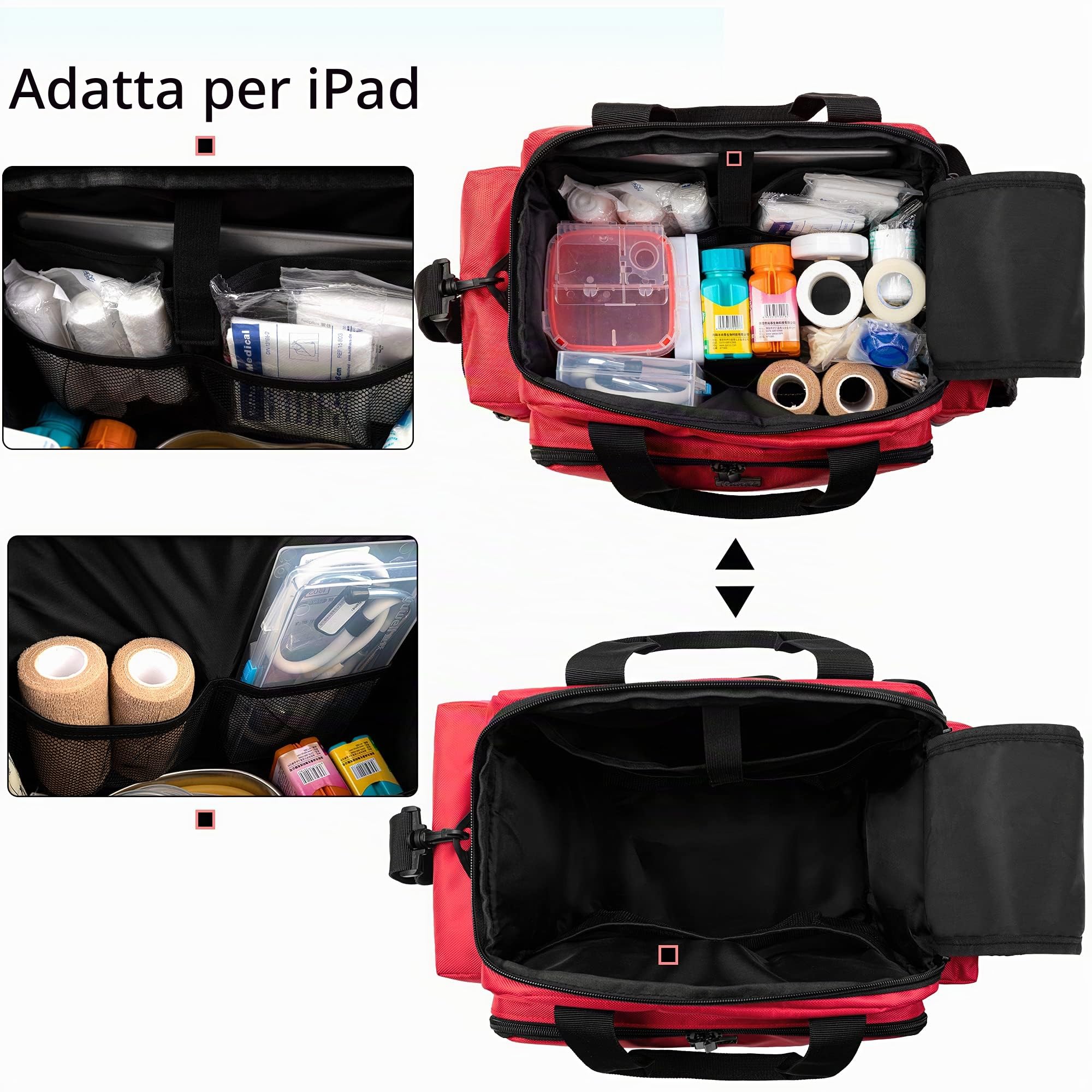 Trunab Borsa per Forniture Mediche, Borsa per Infermiere con Manico e Tracolla per Assistenza Sanitaria Domiciliare, Visita in Ospedale, Viaggio o Evento di Emergenza, Rosso