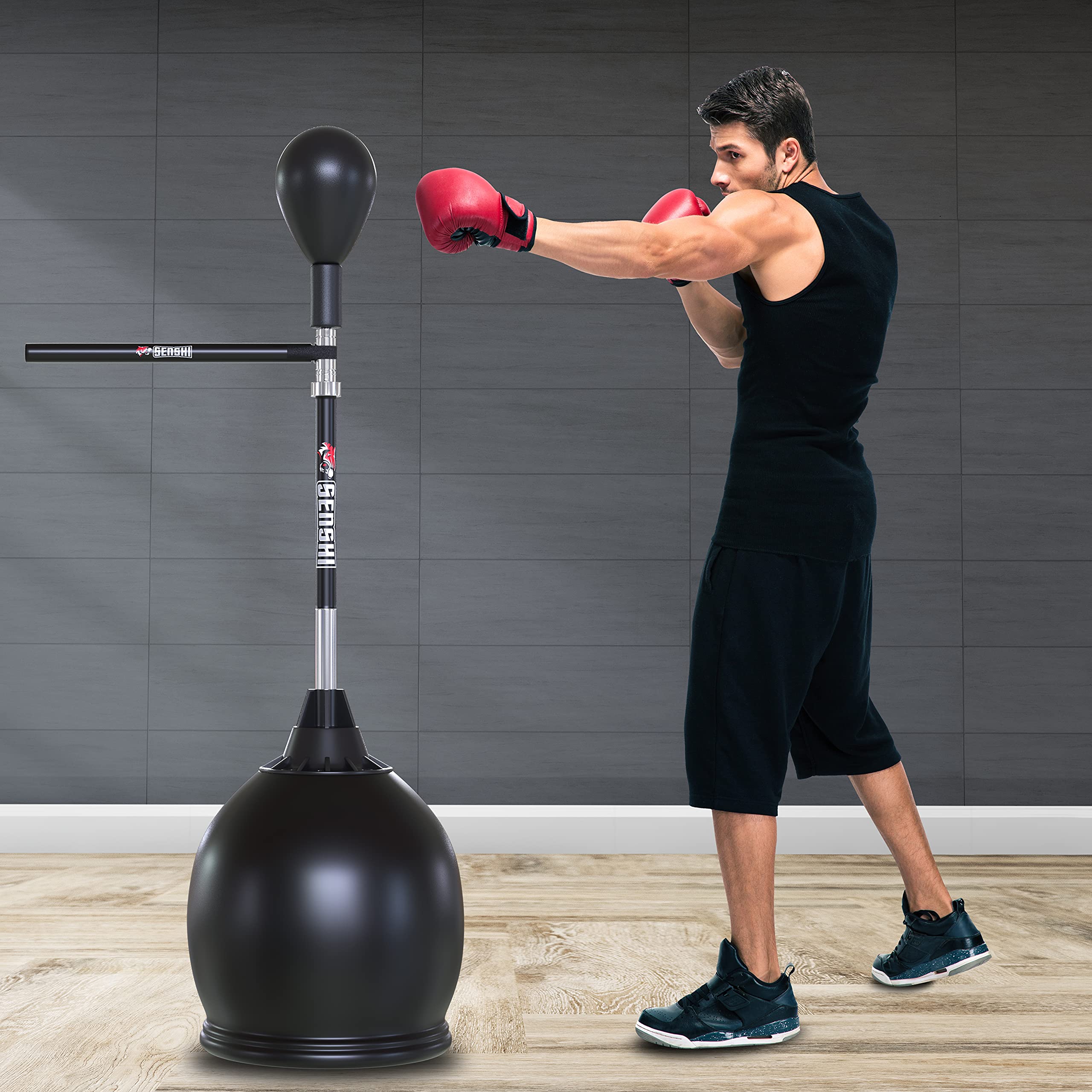 Senshi Japan - Palla da boxe per adulti con barra riflettente, con braccio girevole a 360 gradi, migliora la velocità di reazione e riflesso, regolabile lunghezza 200 cm