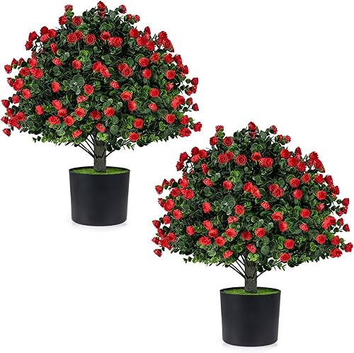 Miniatura 17 de Goplus Árbol de bola artificial de boj de 22 pulgadas, juego de 2 plantas artificiales en maceta, arbustos artificiales con maceta de cemento
