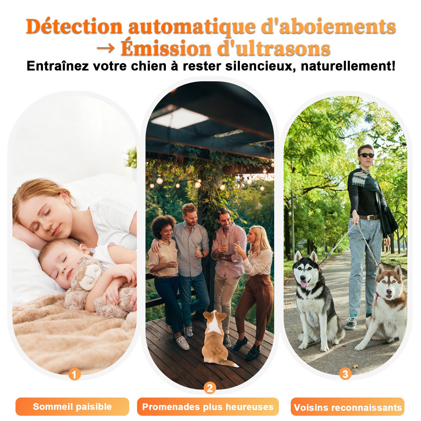 Anti Aboiement Chien Ultrason Puissant - Appareil Anti-Aboiement Ultrasonique Chien avec 5 Fréquences Ajustables, 3 Portées, Arrêt Automatique du Aboiement Intérieur/Extérieur