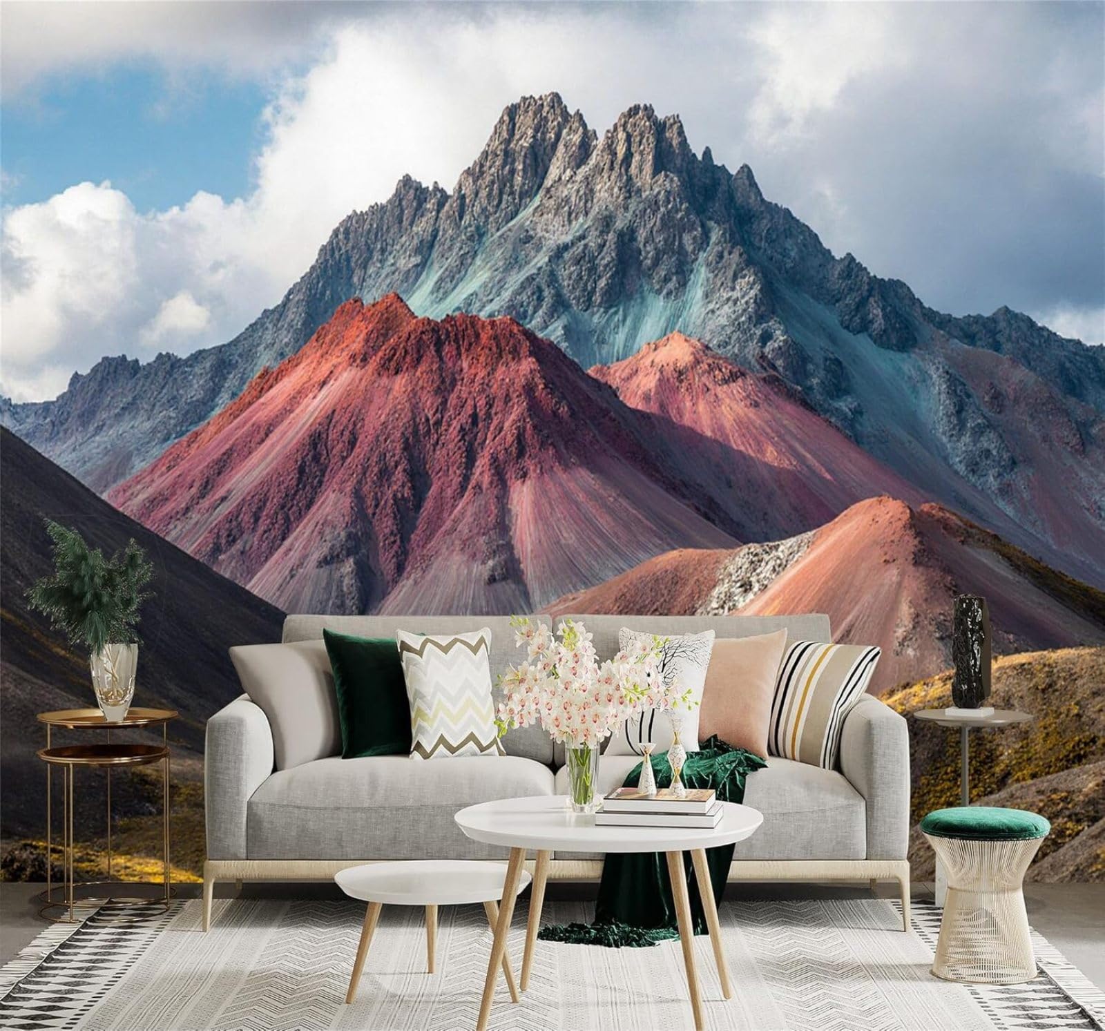 Xlming 250Cm×170Cm(B×H) Colourful Mountains Red Hills Blue Sky Rocky Peaks 3D Wallpaper Silky Texture Home Study Office Grey Dining Room Sofa Bedroom Living Room Tv Backdrop-250Cm×170Cm