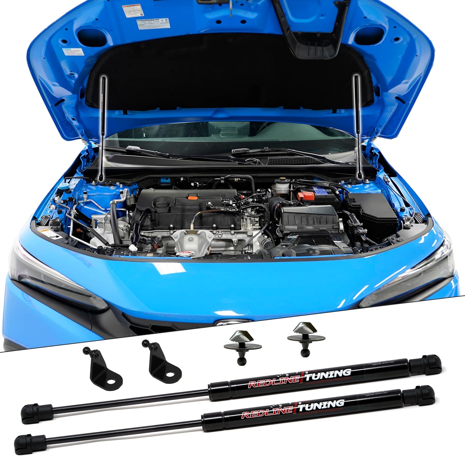 Redline Tuning 21-18020-02 Hood Quicklift Plus System Compatible with Honda Civic 2022+ (All Black Components)