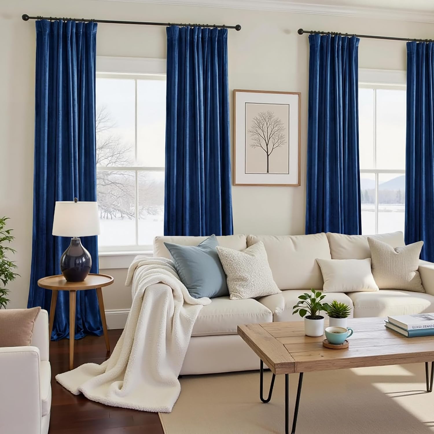 Nemia Royal Blue Velvet Curtains Thermal Insulated Blackout Curtain for Bedroom Window Living Room Darkening Luxury Vintage 108 Inches Long Heavy Drapes Panels Rod Pocket Set of 2 image 4