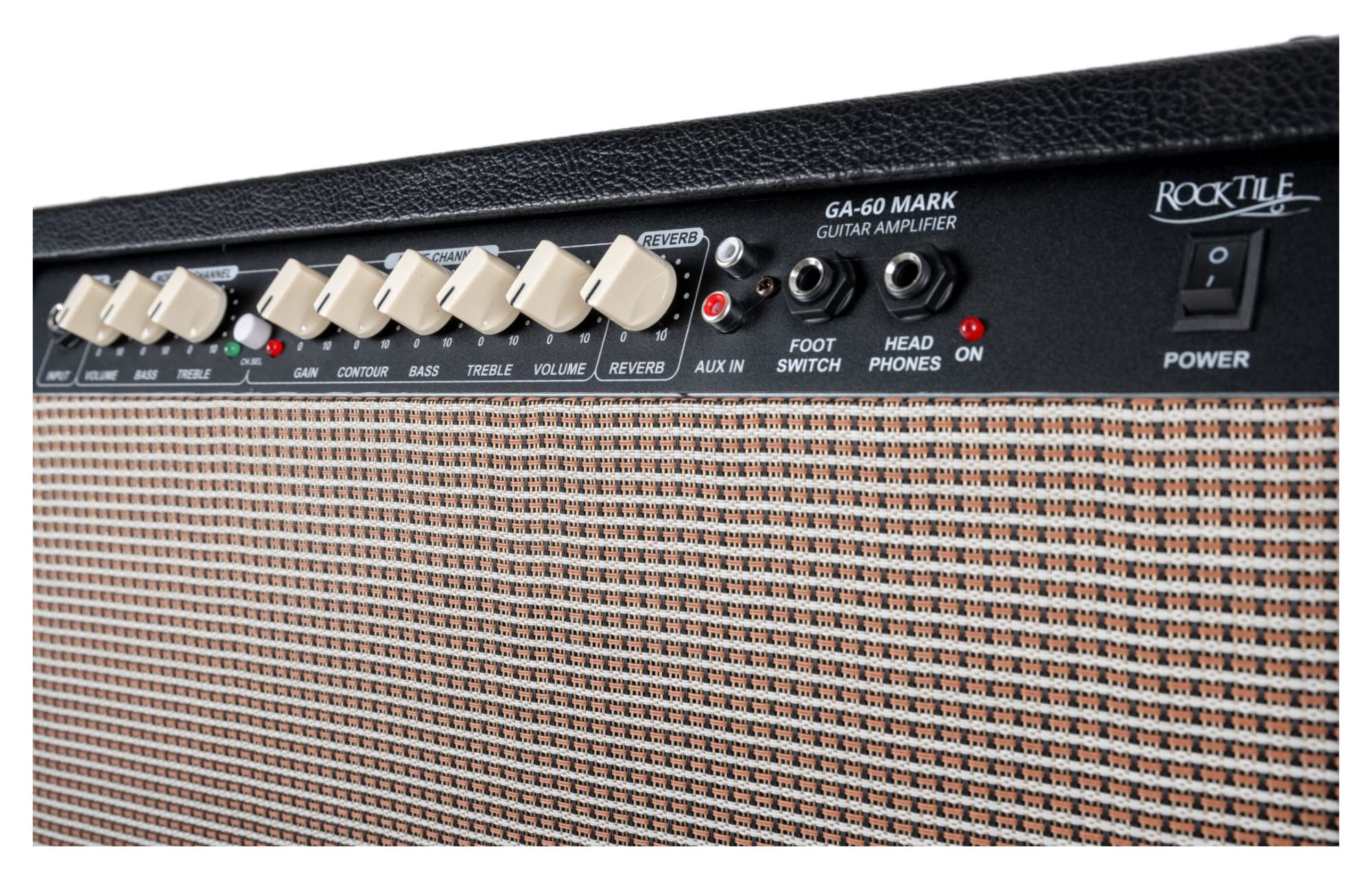 Rocktile GA-60 Mark Gitarrenverstärker - 60 Watt Gitarrencombo - 2 Kanäle (Normal/Drive) - 12" Speaker - Kopfhöreranschluss und AUX-In - 2-Band-EQ - Federhall-Effekt und Effektweg - Schwarz
