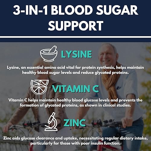 Miniatura 4 de Max-LyZinC | L-lisina 1100 mg + zinc 6 mg + vitamina C 100 mg - Suplemento 3 en 1 para mantener el azúcar en la sangre ya en el rango saludable -