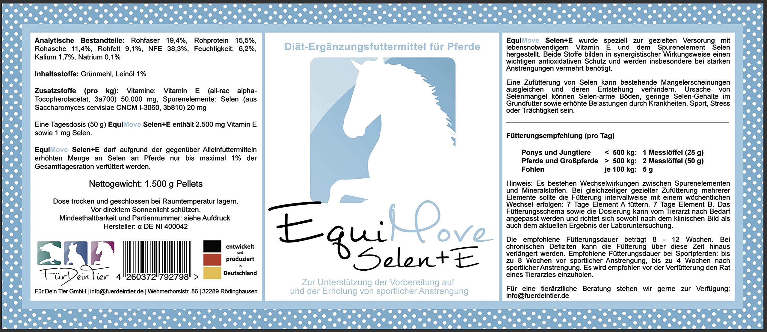 Selen + E, hochdosierte Pellets mit 50.000 mg Vitamin E und 20 mg Selen, für Muskulatur und Ausdauer, gegen Selenmangel und zur Vorbeugung, 1,5 kg aus Deutscher Herstellung