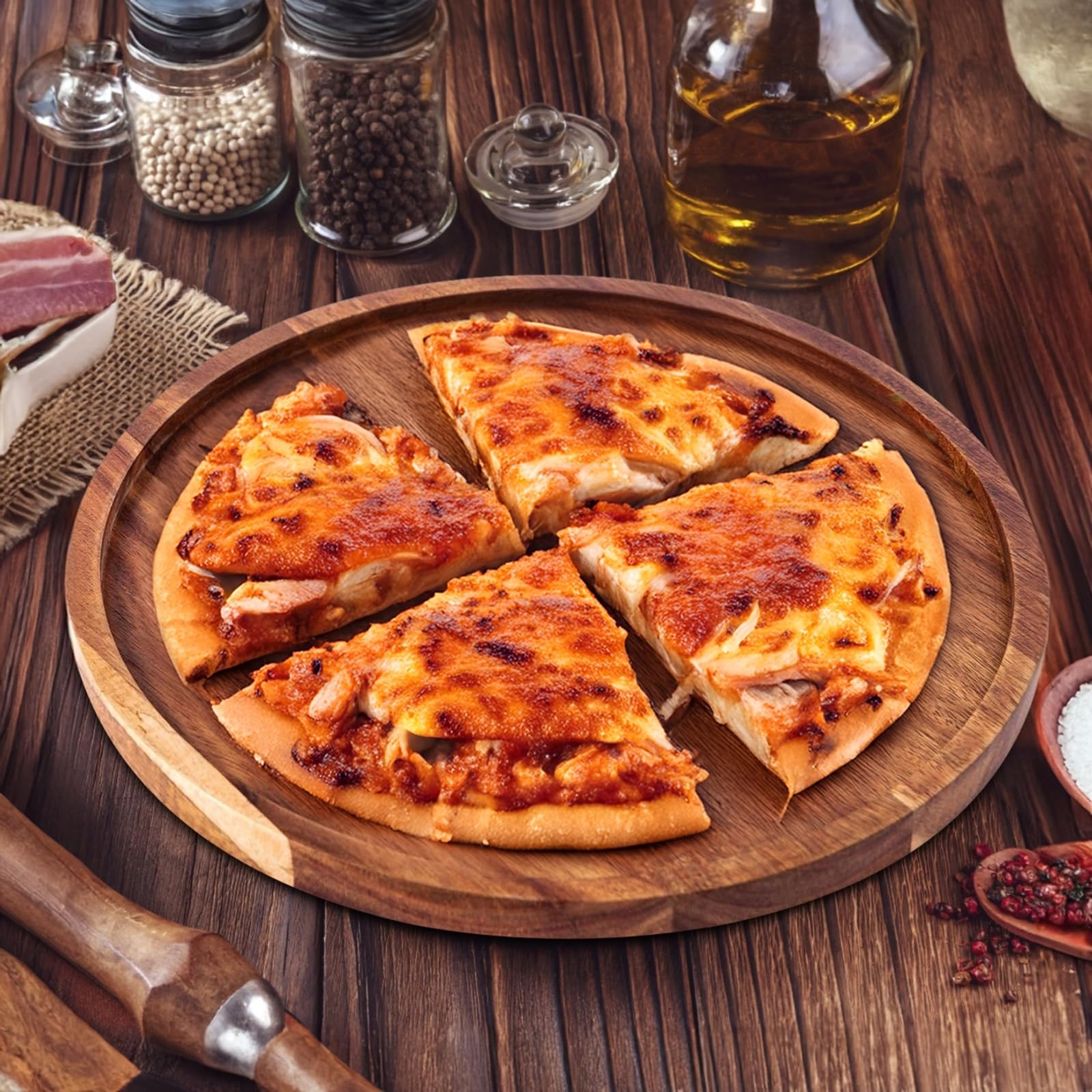 Serviertablett aus Akazienholz, rundes Holztablett für Vorspeisen und Charcuterie-Board, Dekoteller für Wohnaccessoires, 29,5 cm Durchmesser, natürliches Servierbrett für Küche und Wohnzimmer