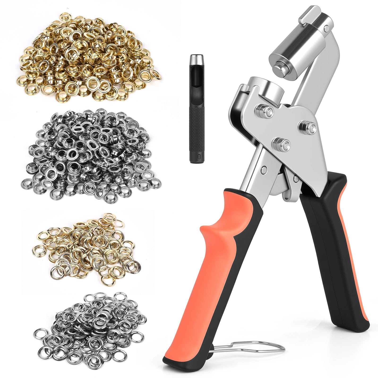 Occhiellatrice, Pinza Per Occhielli Metallici Professionale 10 mm Con Leva E Magnete, Occhiellatrice Per Teloni Con 500 Occhielli E Utensile Da Battuta, Per Cartone, PVC, Fai Da Te