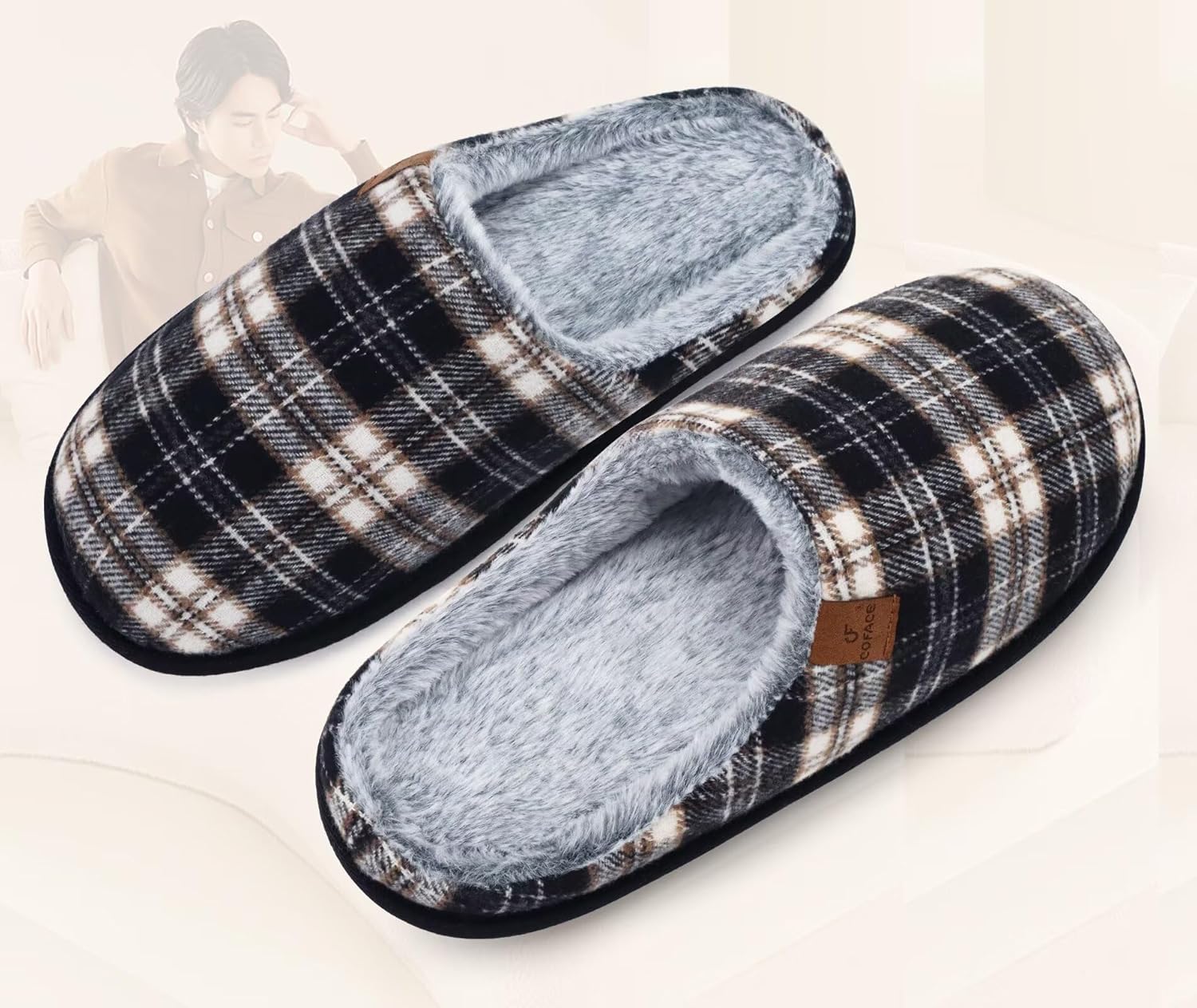 COFACE Mens Cozy Memory Foam Scuff Slippers Casual Slip On Warm House Shoes Indoor/Outdoor Sandal Slippers With Arch Support Rubber Sole Size 7-15 - Image 6