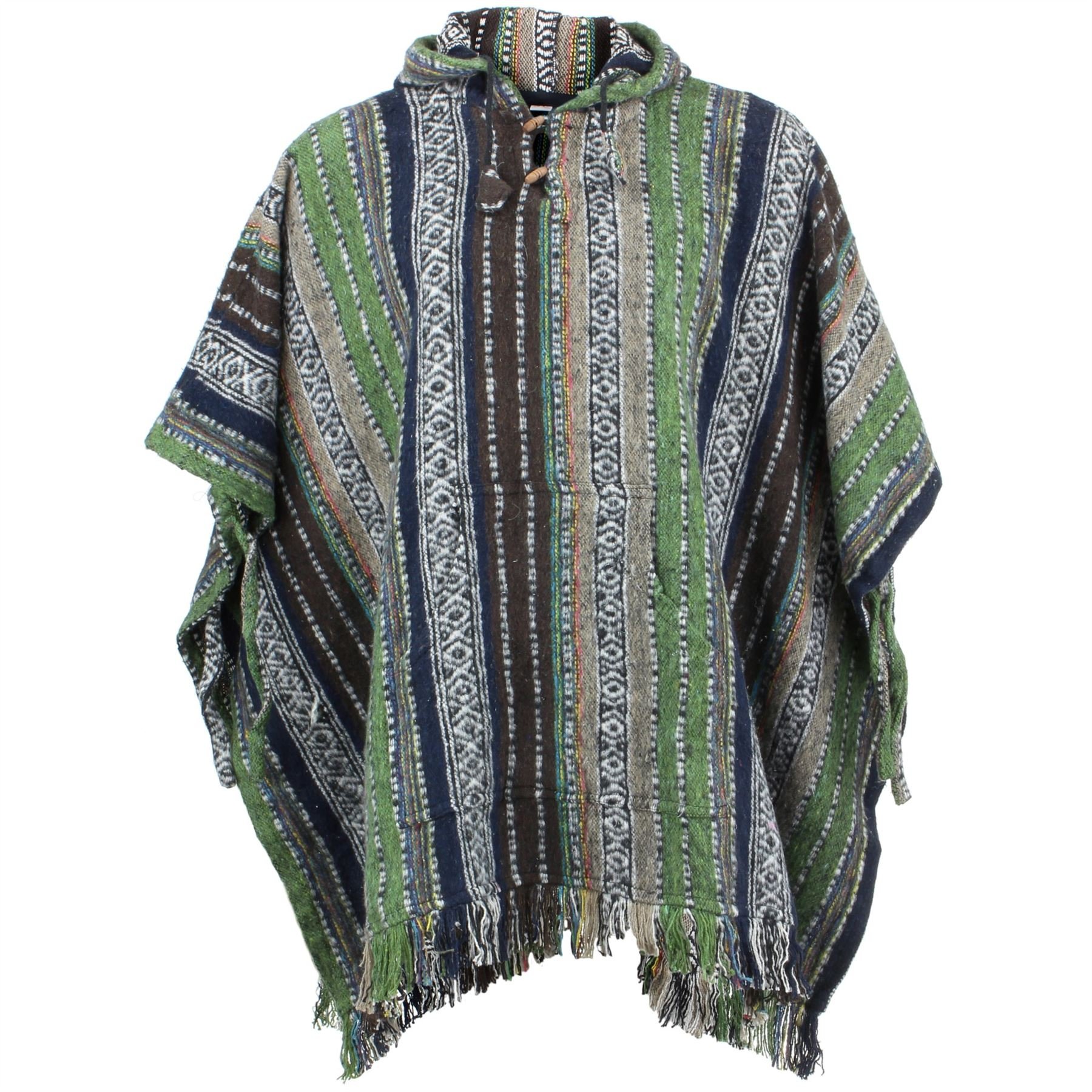 100% Woven Cotton Mexican Style Hooded Poncho Unisex One Size for Camping Festivals Fireside