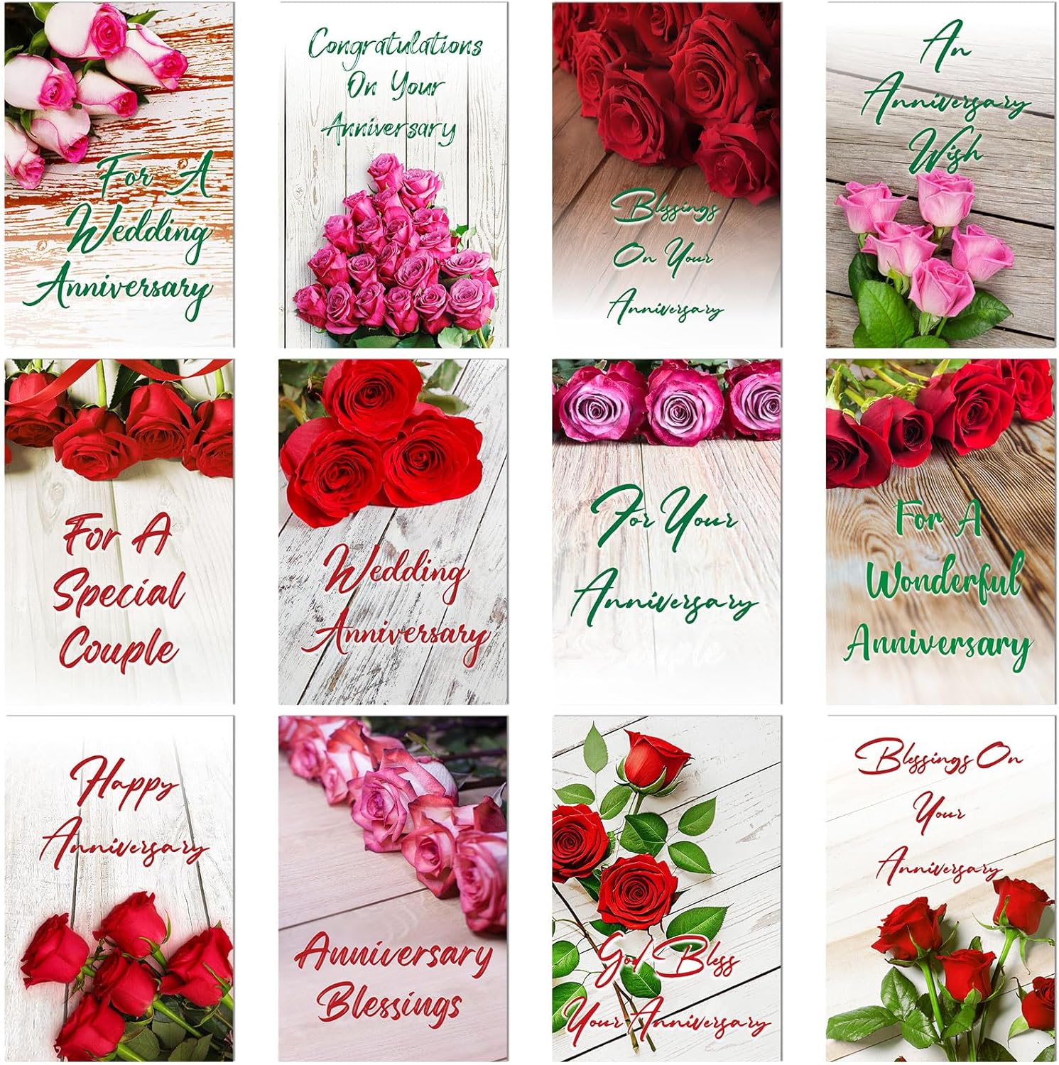 36 Sets Religious Christian Anniversary Cards with Scripture Anniversary Cards Bulk with Envelopes Faith Based Blessings Cards, 4 x 6 Inch(Rose Style)