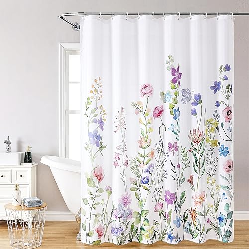 Miniatura 9 de FUN WEEKEND Cortina de ducha floral con 12 ganchos, 72 x 72 pulgadas, tela de poliéster impermeable para baño, dobladillo pesado, lavable a máquina,