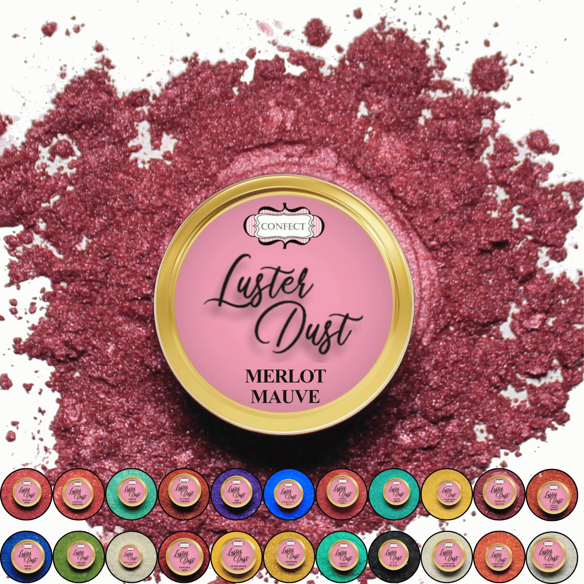 Confect Edible Luster Dust - Merlot Mauve Food Grade Glitter for Drinks, Cakes, Cocktails & Desserts - Edible Brew Dust & Baking Shimmer Powder for Cupcakes, Cookies & Beverages - 5 Gms