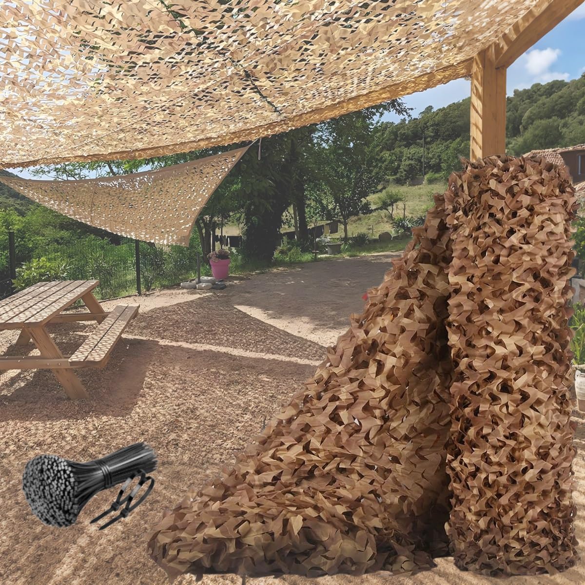 Generisch Tarnnetz Sonnenschutz Camouflage Netz 1x3 1.5x2 2x3 3x4.5 4x5 4x6m Sichtschutz Netz Katzennetz Für Balkon Ohne Bohren Camping Militär Dekorationen(7.5x7.5 M)