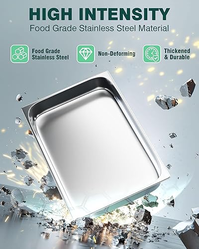 Miniatura 13 de WantJoin Sartenes de mesa de vapor para hotel, tamaño medio de 2.5 pulgadas de profundidad, paquete de 6, juego de bandejas de metal de acero 2.5