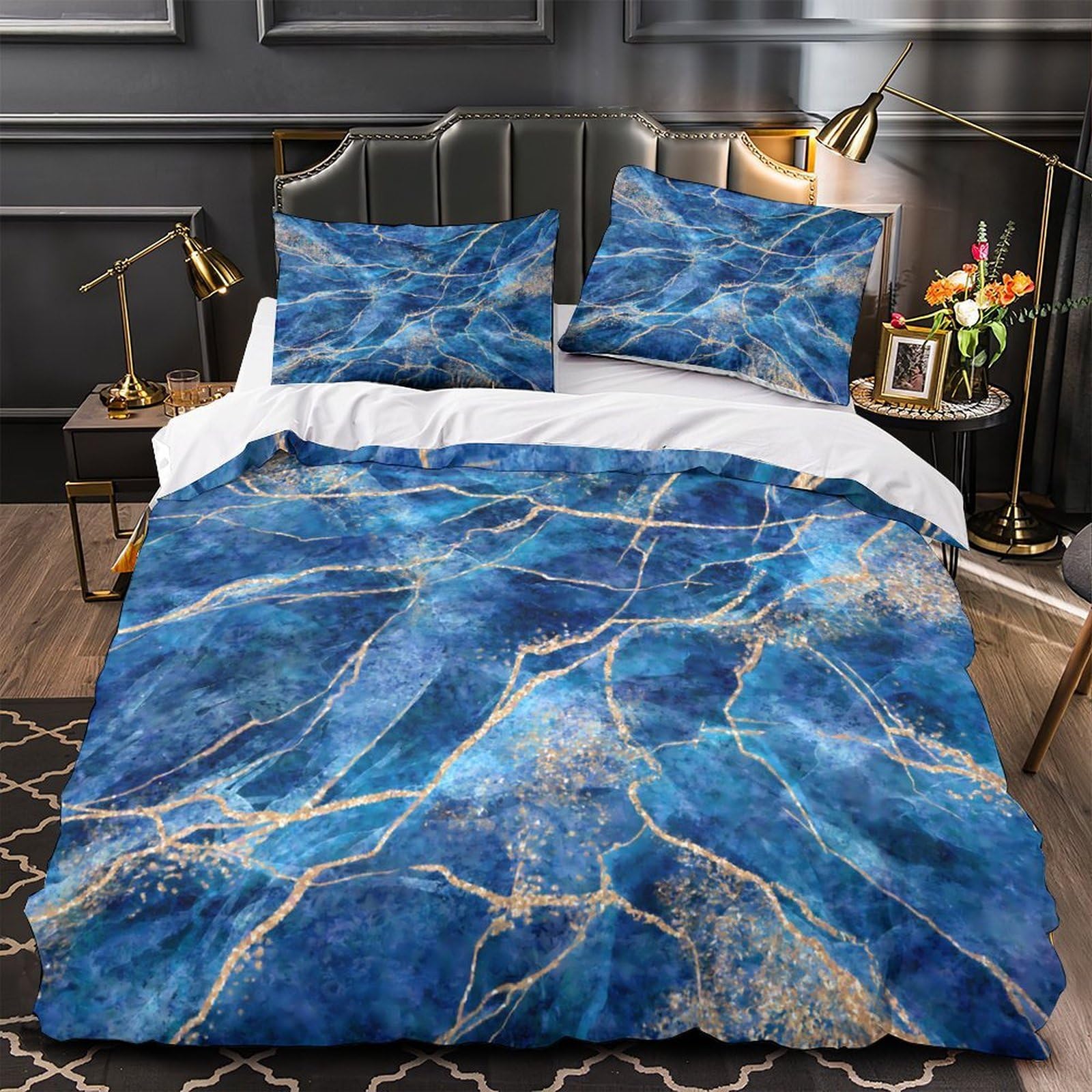 Housse de couette 3D bleu en microfibre inaltérable avec éclair caché