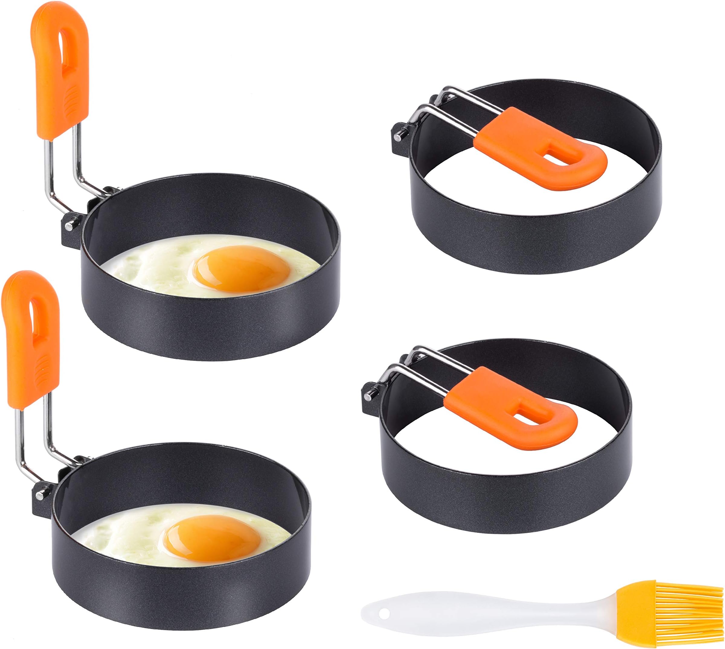 Egg Rings, Kmeivol 4 Pack Nonstick Egg Ring for Frying Eggs and English Muffin, Stainless Steel Round Egg Mold with Anti-scald Handle, Egg Poachers for Camping Indoor Breakfast Sandwich Burger