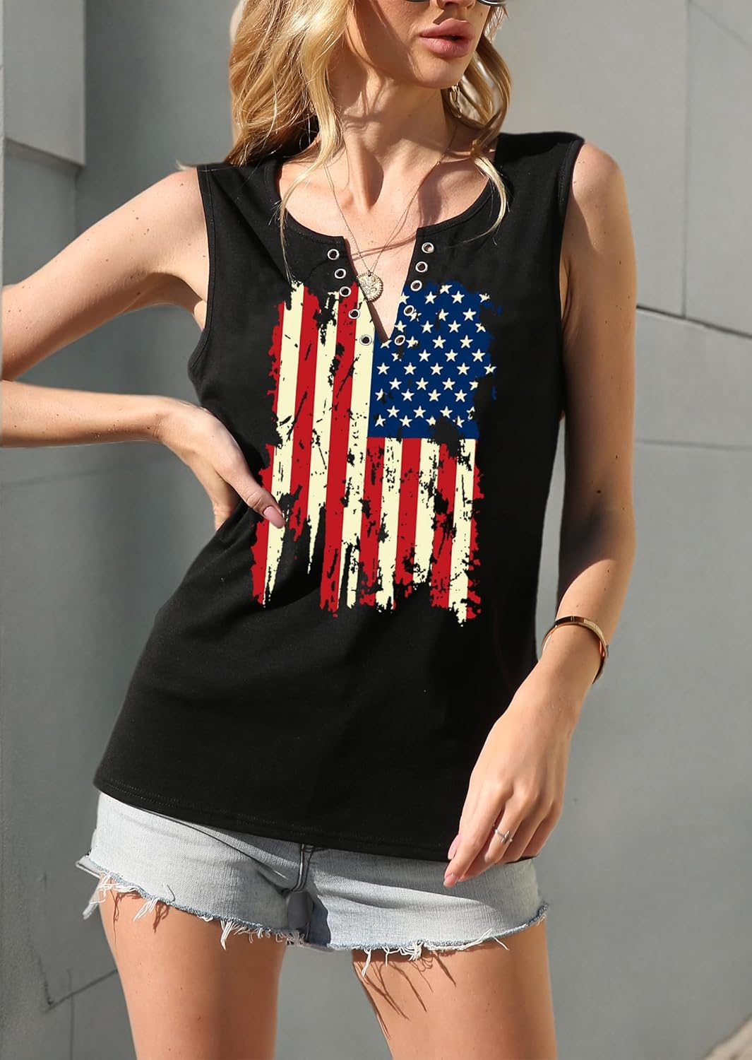 MAIHUN American Flag Tank Tops for Women 4th of July Shirts Ring Hole Sleeveless V-Neck T-Shirt Patriotic Tees - Image 7