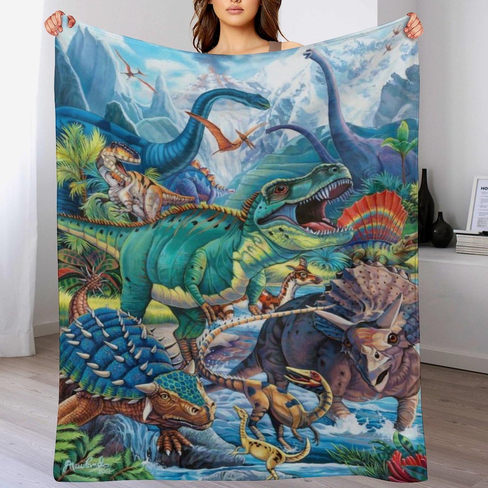 Plaid dinosaure de haute qualité en flanelle épaisse pour lit et canapé