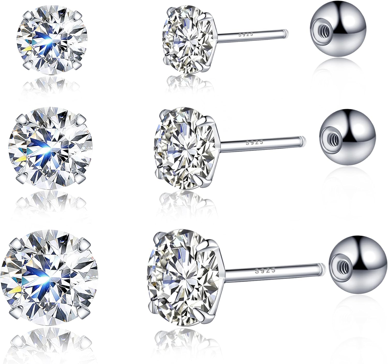 925 Sterling Silver Earrings, Cubic Zirconia Stud Earrings, Diamond Stud Earrings for Women