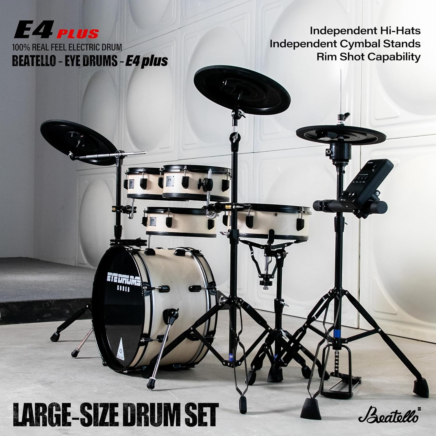 E4 Plus Electric Drum Set, Full-Size Electronic Drum Kit for Adults, 5 Drums&3 Cymbals, USB MIDI Recording, Wooden Shells, Mesh Drum Heads, Acoustic Drum Simulation, Rim Shot & Choke Function
