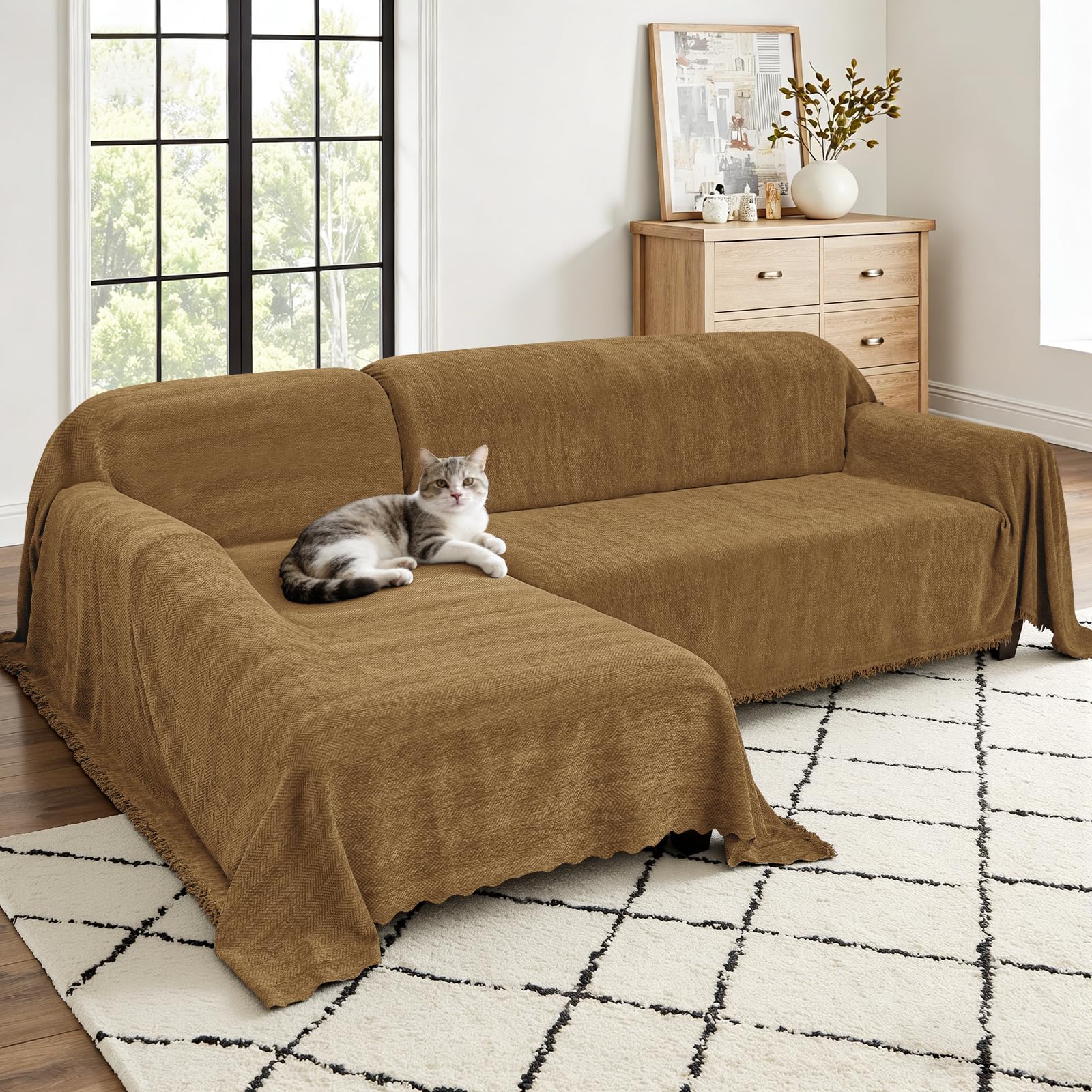 ALIECOM Sectional Couch Covers L Shape Sectional Sofa Cover for Dogs 2 Piece Thick Chenille L Shaped Couch Slipcover Blanket Chaise Pet Furniture