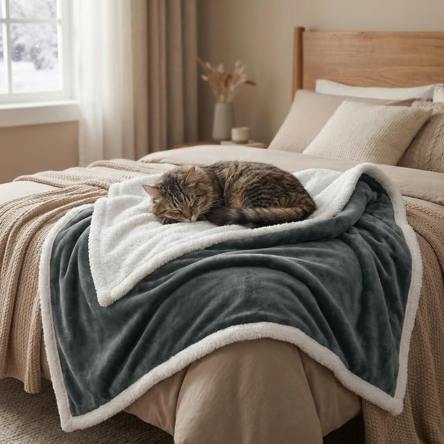 Foto 2 de 8 de Pawsee Manta de Forro Polar para Perro, Manta de Felpa Sherpa Lavable y esponjosa, Cama para Perros para Gatos
