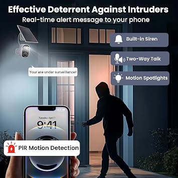 HITELLARCAM 2026 Upgraded 2K Security Cameras Wireless Outdoor with Solar Panels, Free Cloud Storage, AI Motion Detection Spotlight Siren Alarm Outdoor Camera Wireless, 2-Way Talk, IP66 Waterproof