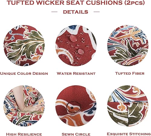 Miniatura 3 de Cojines cuadrados de mimbre copetudos para asiento de 19 x 19 pulgadas, paquete de 2, almohadillas para sillas en forma de U para exteriores e