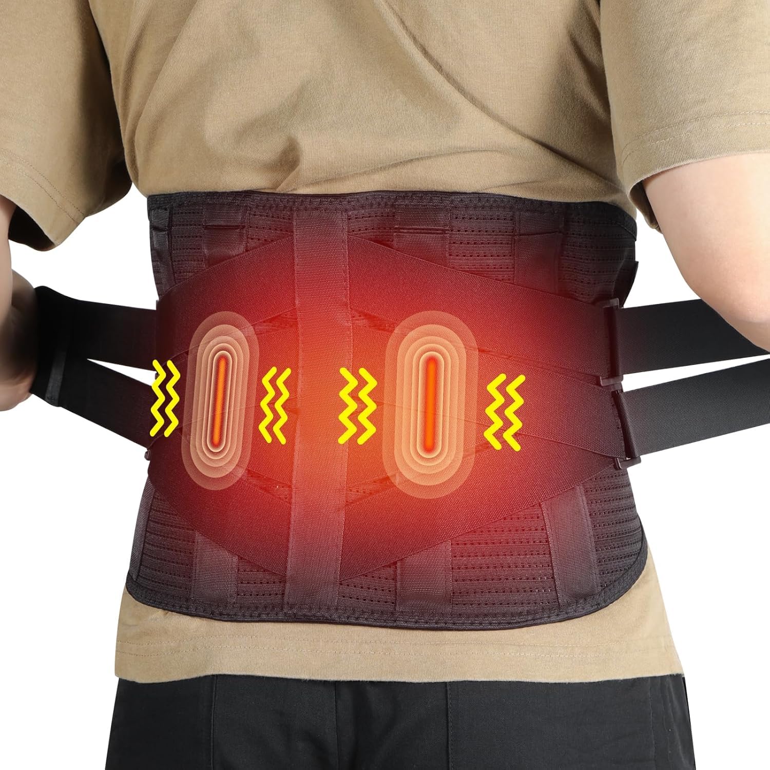 Vibrationsmassage Wärmegürtel, Verstellbare Rückenmassagegerät mit Heizung gegen Rückenschmerzen, 5000mAh Akku Heizgürtel mit 3 Wärmestufen & 4 Massagemoden für Bandscheibenvorfälle,Ischias-XL
