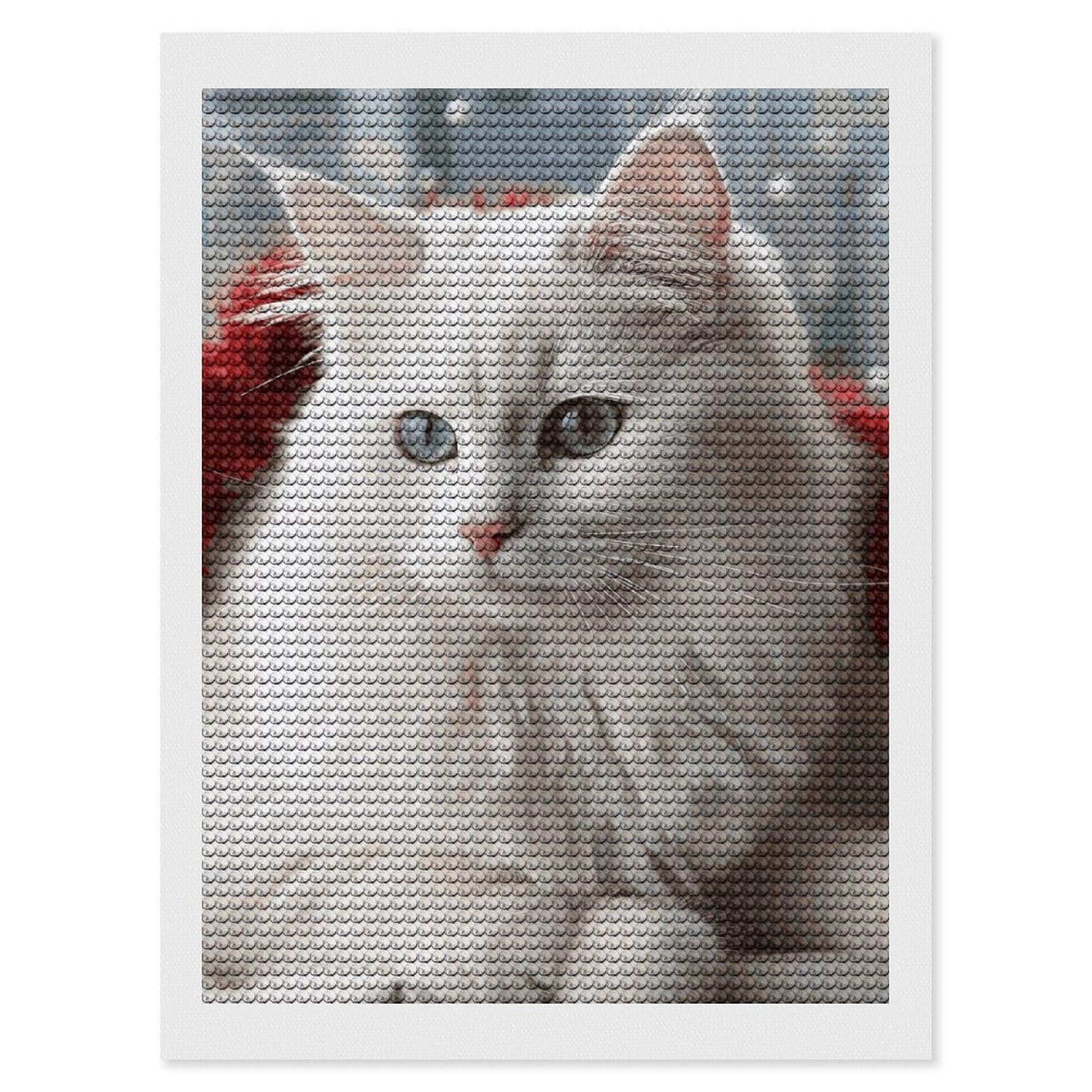 DWVTSLH Cute White Cat Diamond Painting Kits for Adults, Personalized Diamond Photo Art Full Drill, DIY 5D Diamond Art Painting Kits for Beginners, Home Wall Decor 12"x16"