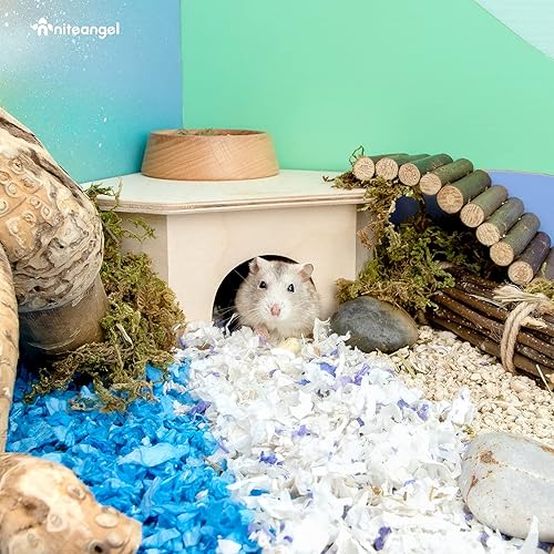 Miniatura 9 de Niteangel Escondite de hámster de cámara de abedul - Decoración de hábitats de casa de bosque para mascotas pequeñas para hámster, ratones, jerbos y