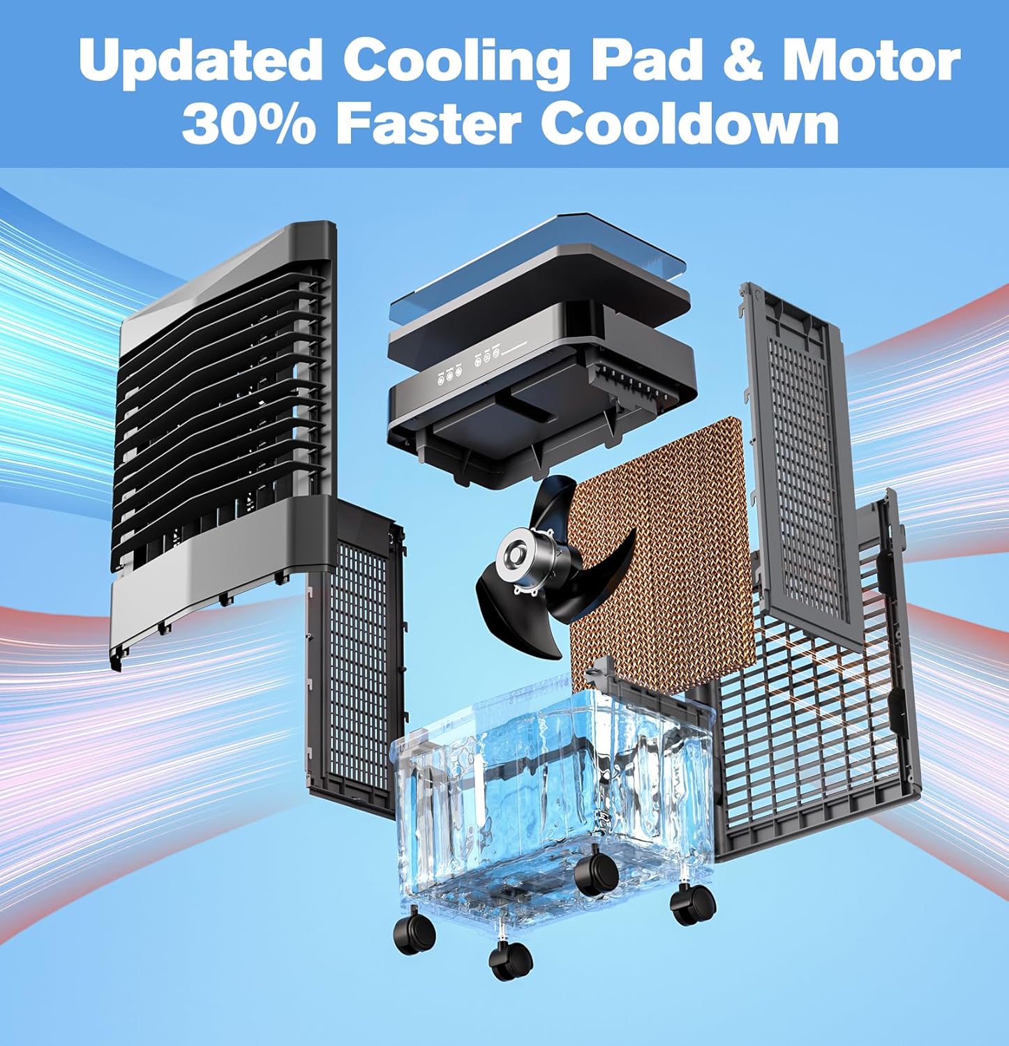 Auertech 5.5 Gal Swamp Cooler, 1800 CFM Evaporative Air Cooler with 3 Speeds, 12H Timer, 120°Oscillation, Windowless Room Cooling Fan with 4 Ice Packs, Portable Air Cooler for Indoor, Garage, Bedroom
