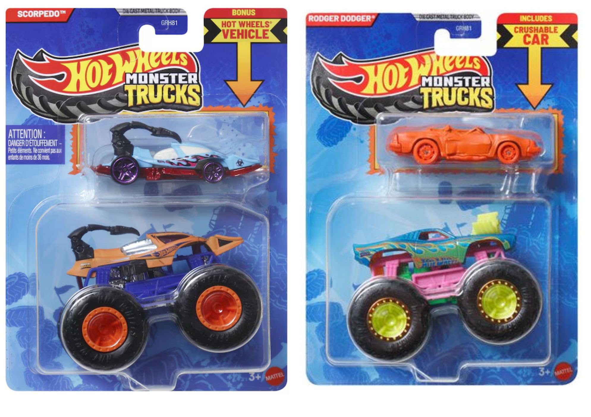 Amazon.com: Hot Wheels Monster Trucks Set of 8 with Bonus Cars