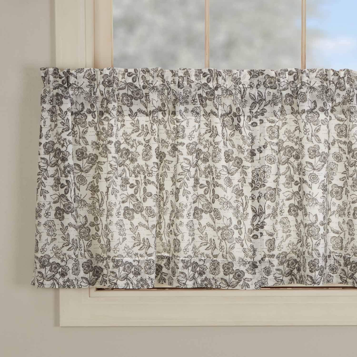 Piper Classics Gray Gables Floral Tier Curtains, Set of 2, 24" Long,Botanical Print, Farmhouse Vintage Country Cottage, Kitchen Café Curtain