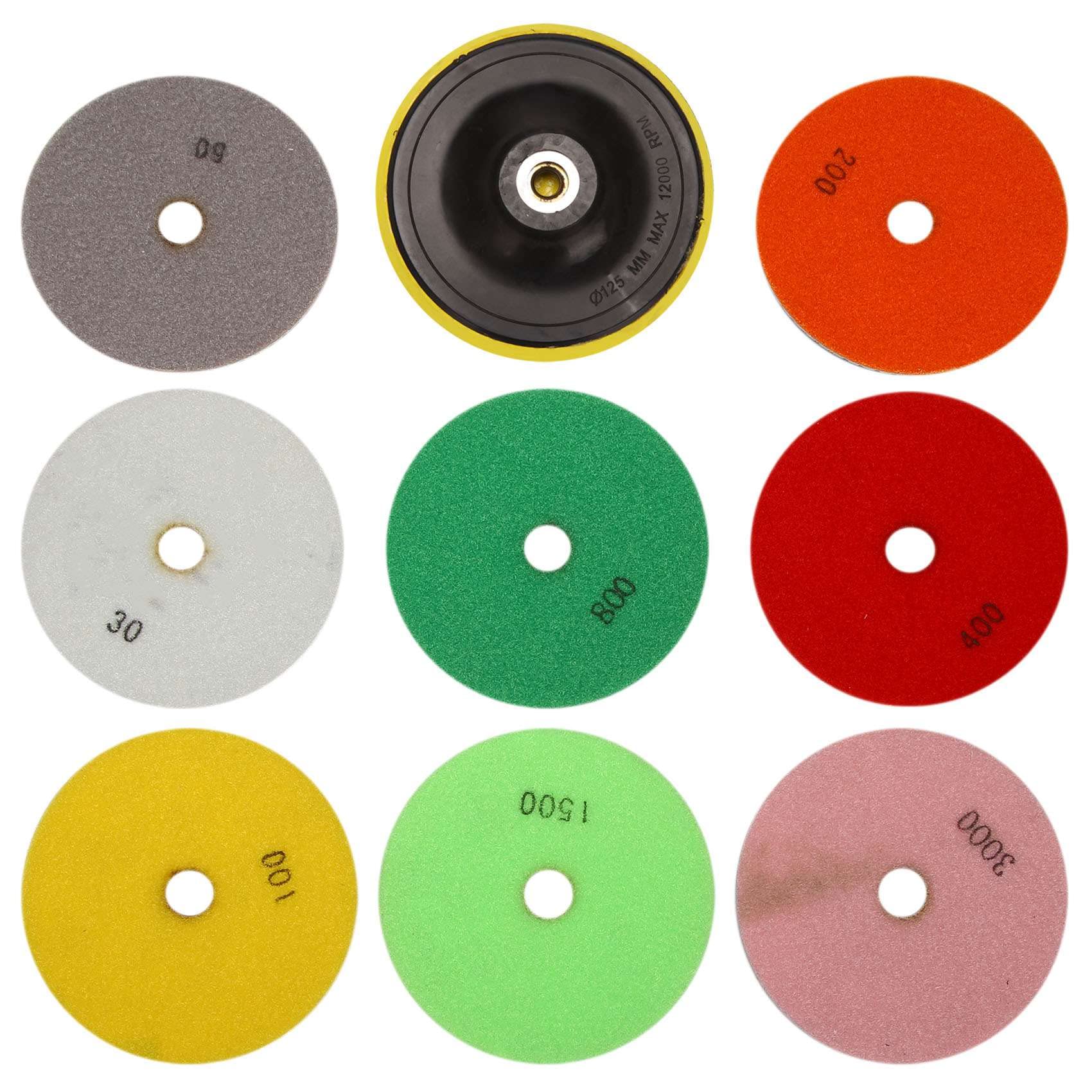 QLHbro 9Pcs/Set 5 Inch Diamond Polishing Pad Set Marble Concrete Stone Tile Wet Dry for Tiles