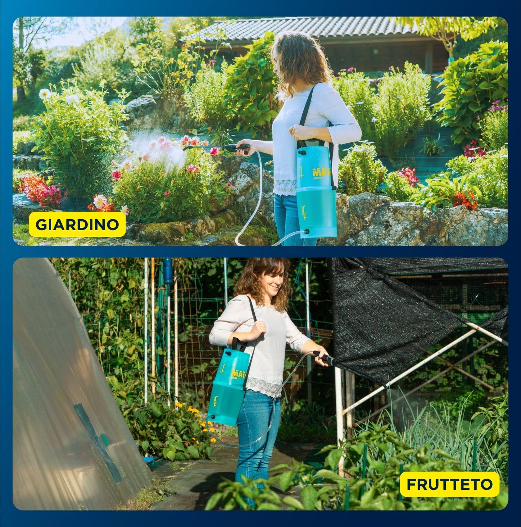 Matabi Polita 7 -Spruzzatore Giardino 5 L - Lancia Fibra di Vetro | Pompa manuale a precompressione con tubo 1,15 m - ugello conico regolabile - per orto e giardino