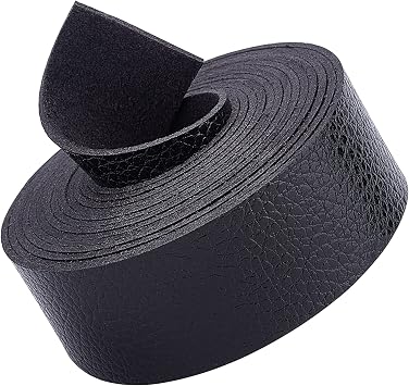 GORGECRAFT Striscia di Cinghia in Pelle Nera 2,79 cm di Larghezza (2) Pollici di Lunghe Modello di Litchi Strisce di Cintura in Pelle Avvolgere Un Cavo Piatto A Un Lato per Progetti